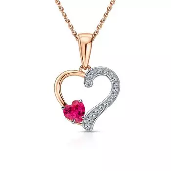 Золотая подвеска с бриллиантами природными и рубинами выращенными