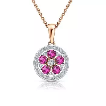 Золотая подвеска с бриллиантами природными и рубинами выращенными