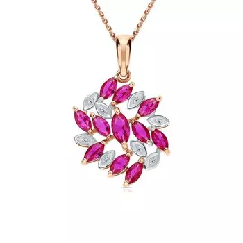 Золотая подвеска с бриллиантами природными и рубинами выращенными