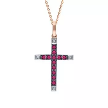 Золотая подвеска с бриллиантами природными и рубинами природными