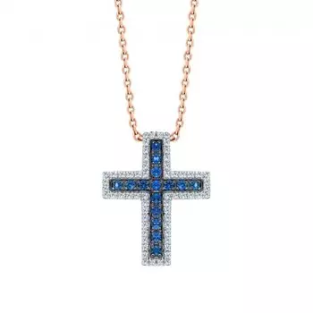 Золотая подвеска с бриллиантами природными и сапфирами природными