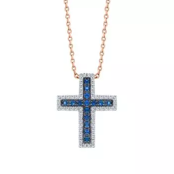 Золотая подвеска с бриллиантами природными и сапфирами природными