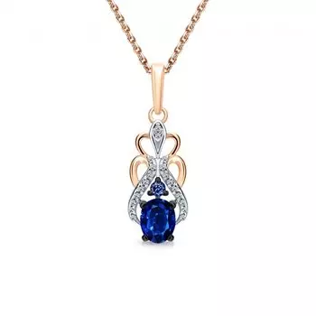 Золотая подвеска с бриллиантами природными и сапфирами природными