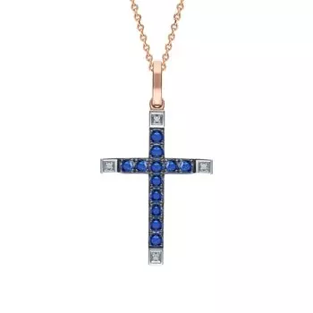 Золотая подвеска с бриллиантами природными и сапфирами природными