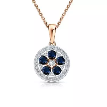 Золотая подвеска с бриллиантами природными и сапфирами выращенными