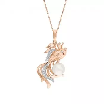 Золотая подвеска с бриллиантами природными и жемчугом природным культивированным