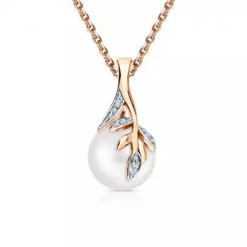 Золотая подвеска с бриллиантами природными и жемчугом природным культивированным