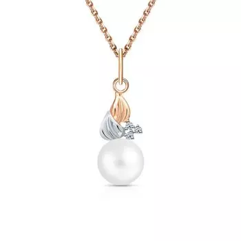 Золотая подвеска с бриллиантами природными и жемчугом