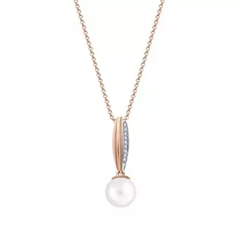 Золотая подвеска с бриллиантами природными и жемчугом природным культивированным