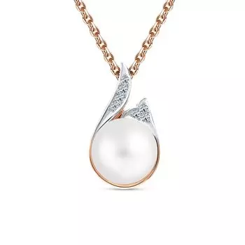 Золотая подвеска с бриллиантами природными и жемчугом природным культивированным