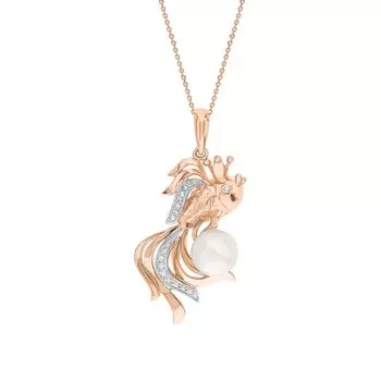 Золотая подвеска с бриллиантами природными и жемчугом природным культивированным