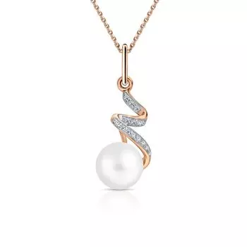 Золотая подвеска с бриллиантами природными и жемчугом