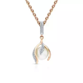 Золотая подвеска с бриллиантами природными и жемчугом природным культивированным