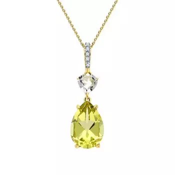 Золотая подвеска с бриллиантами природными, кварцами природными и горными хрусталями природными