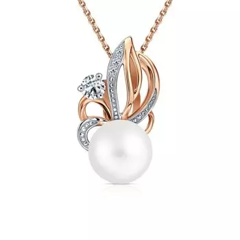 Золотая подвеска с бриллиантами природными, жемчугом и сапфирами природными