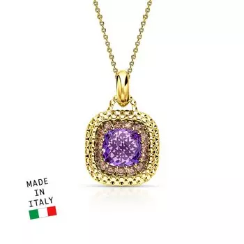 Золотая подвеска с фианитами и аметистом синтетическим