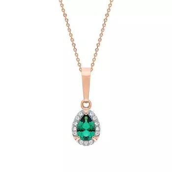 Золотая подвеска с фианитами и наноситаллом изумруд