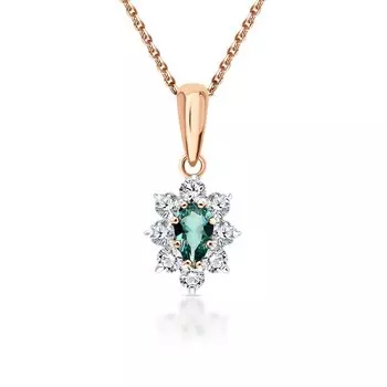 Золотая подвеска с фианитами и наноситаллом турмалин параиба