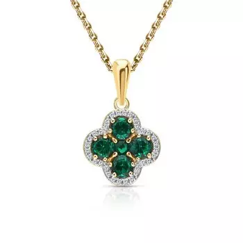 Золотая подвеска с фианитами и ситаллами изумруд