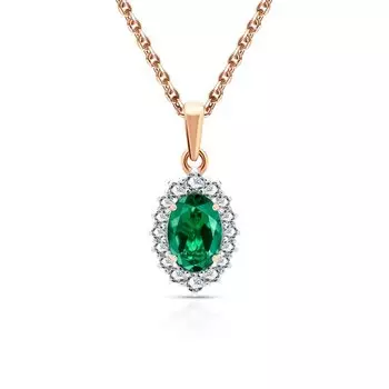 Золотая подвеска с фианитами и ситаллом изумруд