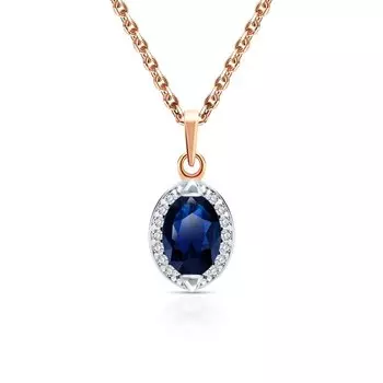 Золотая подвеска с фианитами и ситаллом сапфир