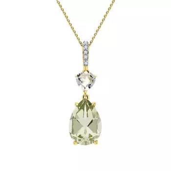 Золотая подвеска с горным хрусталем, празиолитом и бриллиантами