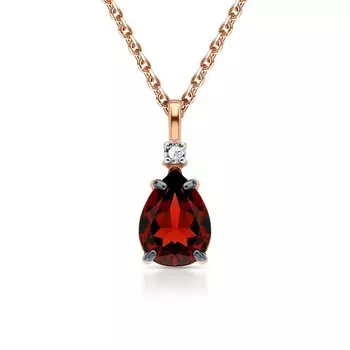 Золотая подвеска с гранатом природным и фианитом