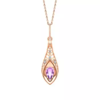 Золотая подвеска с природным аметистом и фианитами