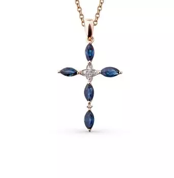 Золотая подвеска с сапфирами и бриллиантами