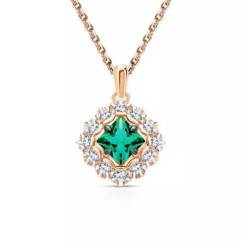 Золотая подвеска с сапфирами природными и изумрудами выращенными