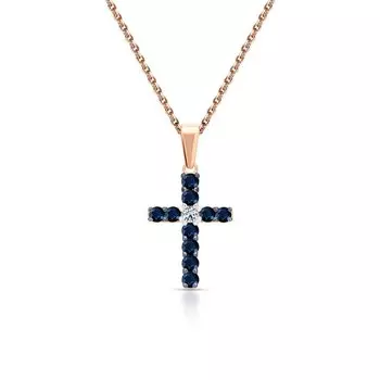 Золотая подвеска с сапфиром природным и сапфирами выращенными