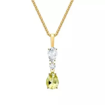 Золотая подвеска с топазом природным, кварцем природным и горным хрусталем природным