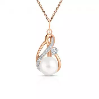 Золотая подвеска с жемчугом и фианитами