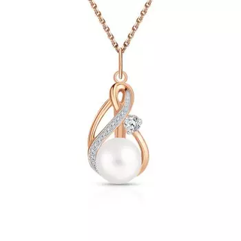 Золотая подвеска с жемчугом и фианитами