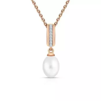 Золотая подвеска с жемчугом и фианитами