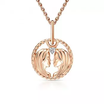 Золотая подвеска-зодиак "Близнецы" с фианитом