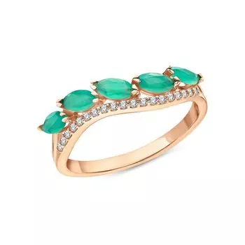 Золотое кольцо с агатами и фианитами