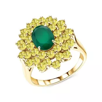 Золотое кольцо с агатами природными и сапфирами природными