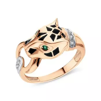 Золотое кольцо с эмалью и фианитами