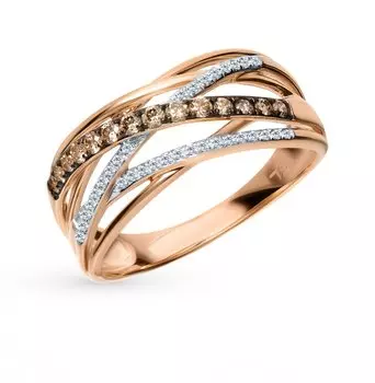 Золотое кольцо с бриллиантами и бриллиантами коньячными природными