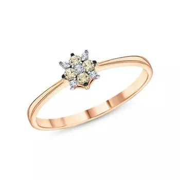 Золотое кольцо с бриллиантами и бриллиантами коньячными природными