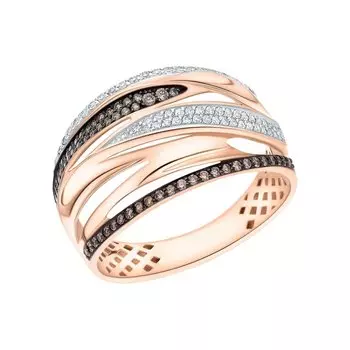 Золотое кольцо с бриллиантами и бриллиантами коньячными природными