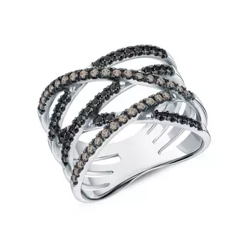 Золотое кольцо с бриллиантами и бриллиантами чёрными природными