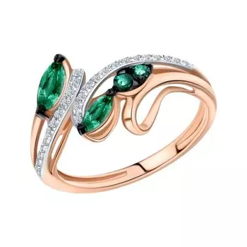 Золотое кольцо с бриллиантами и изумрудами