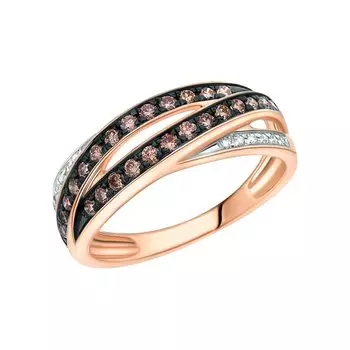 Золотое кольцо с бриллиантами коньячными природными