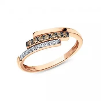 Золотое кольцо с бриллиантами коньячными природными