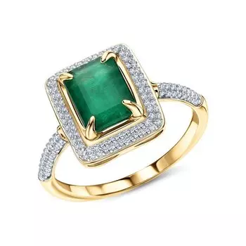 Золотое кольцо с бриллиантами природными и изумрудами природными