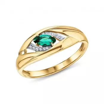 Золотое кольцо с бриллиантами природными и изумрудами выращенными