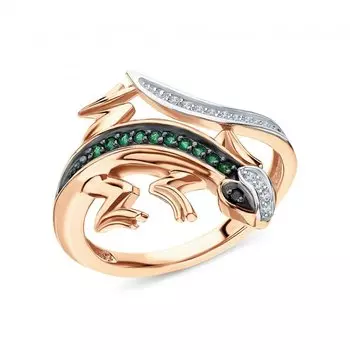 Золотое кольцо с бриллиантами природными и изумрудами природными