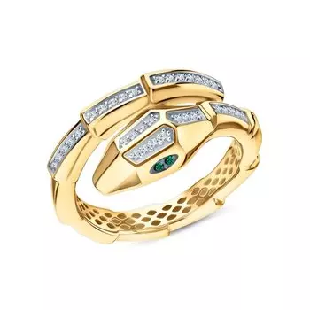 Золотое кольцо с бриллиантами природными и изумрудами природными